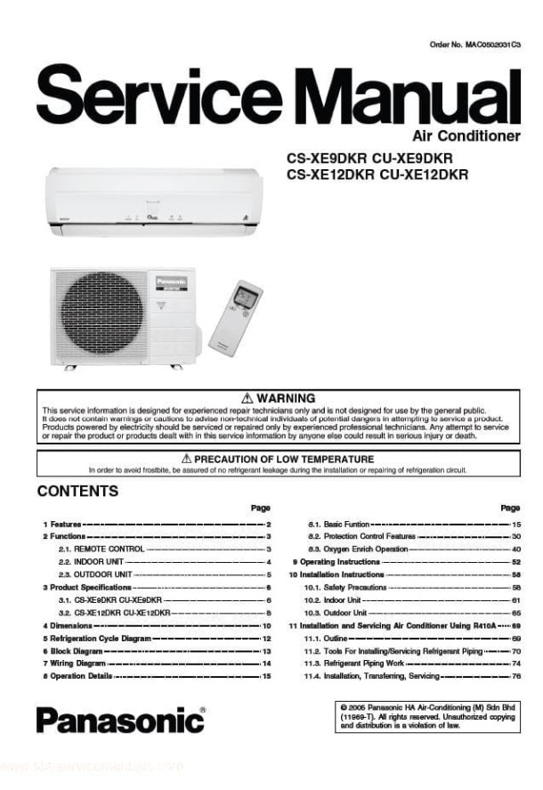 CS-XE9DKR, CS-XE12DKR, CU-XE9DKR, CU-XE12DKR